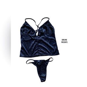 Studded Satin Matching Tank Top & Pantie Set Women Color Black Size S